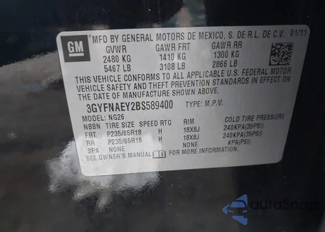 2011 Cadillac Srx Luxury Collection z USA, uszkodzony, nr VIN 3GYFNAEY2BS589400